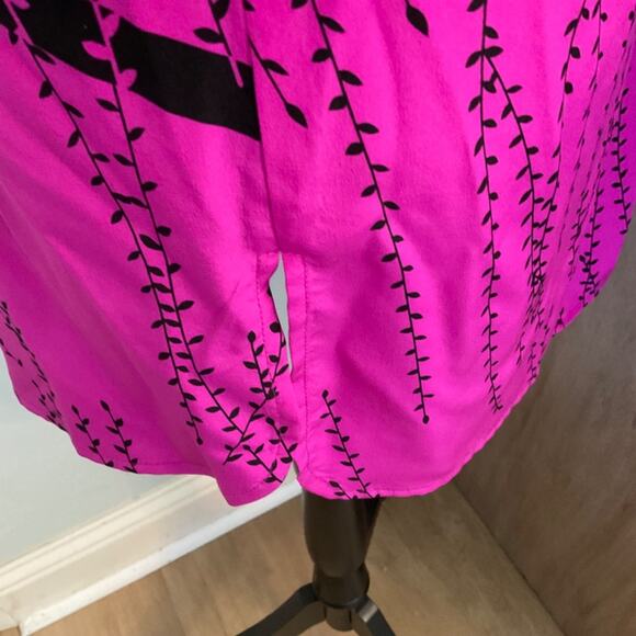 Silk Lux floral tunic square scoop neck pink black Y2k 100% silk top mini dress - Picture 12 of 16